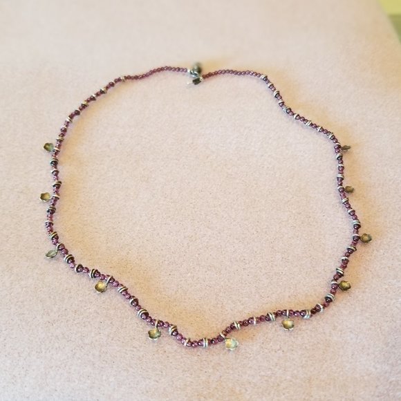 ME & RO Garnet Beaded & Silver Flower Necklace - Picture 1 of 4
